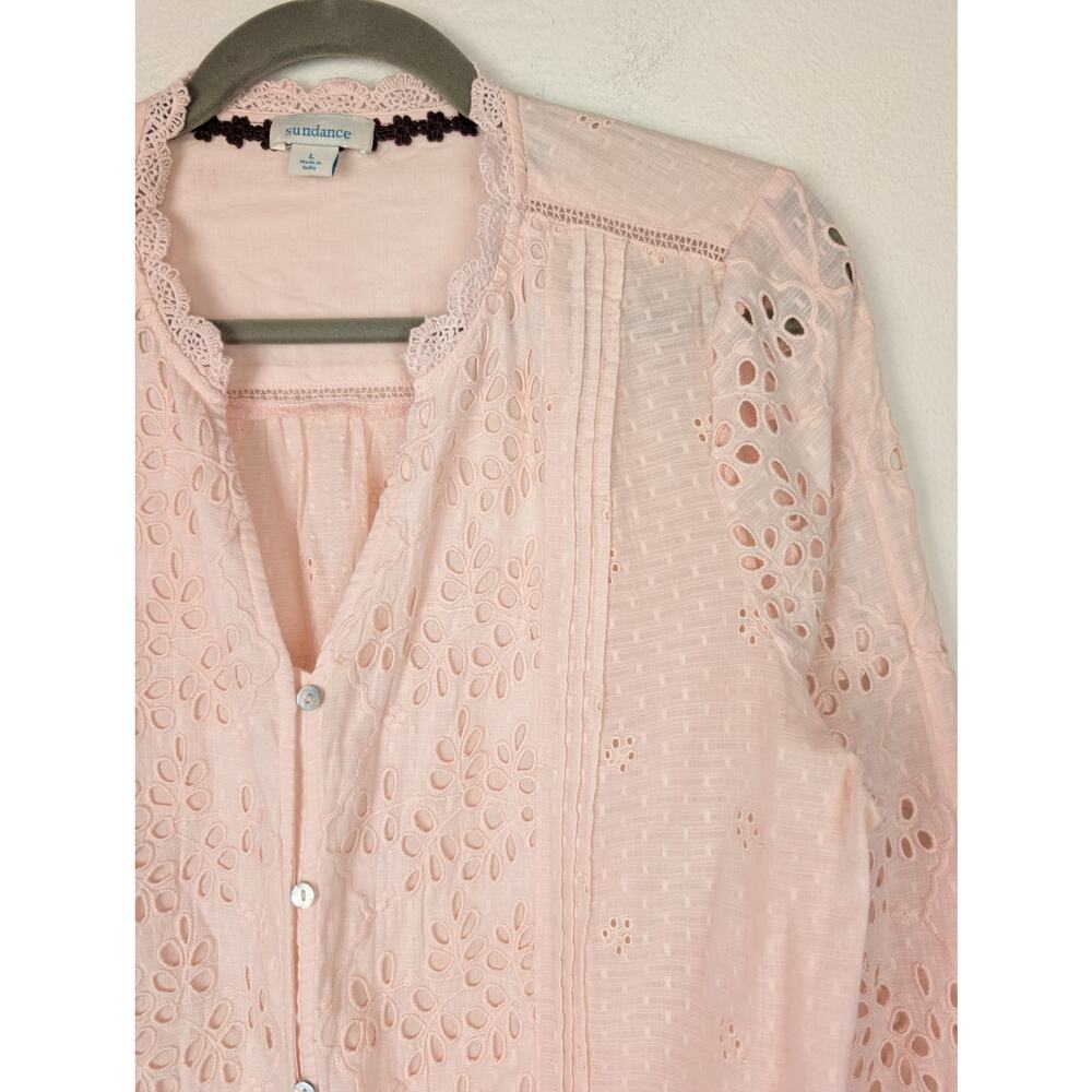 Sundance Valeria Top Blouse Eyelet Lace Bohemian Western Blush Pink Size L - Picture 3 of 12